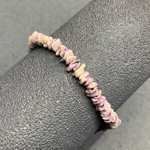Puka Shell Beaded Bracelet 7 In Smooth Light Purple Gold Beachy Boho Organic